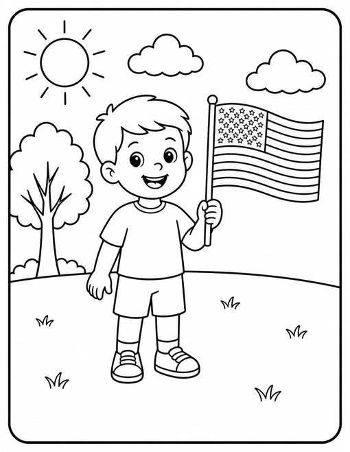 American Flag 004 Child Holds Small Flag