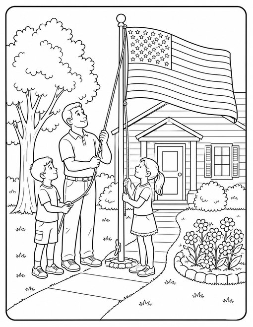 American Flag 006 Family Raises Flag