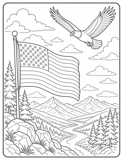 American Flag 008 Eagle Flies Past Flag