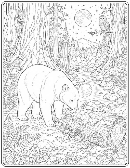 Black Bear Night Forest