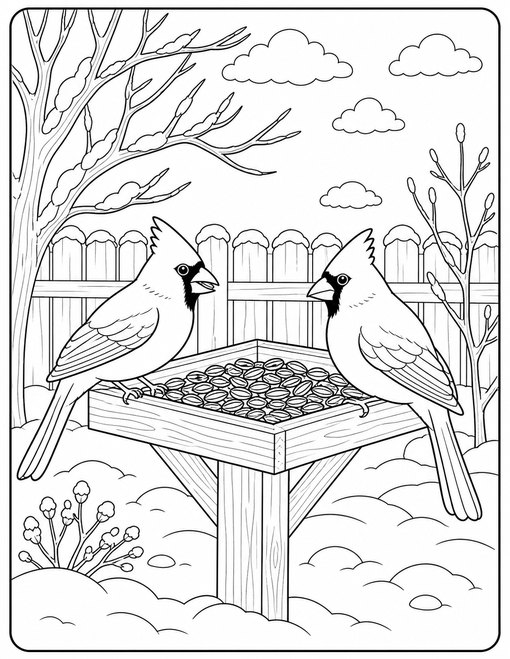Cardinals Winter Feeder