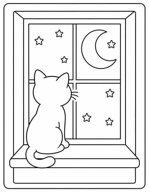 Cat Moon Window