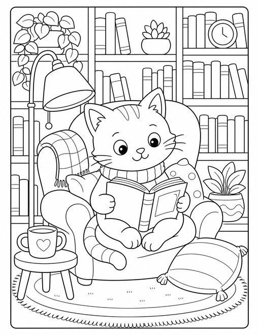 Cat Library Reading