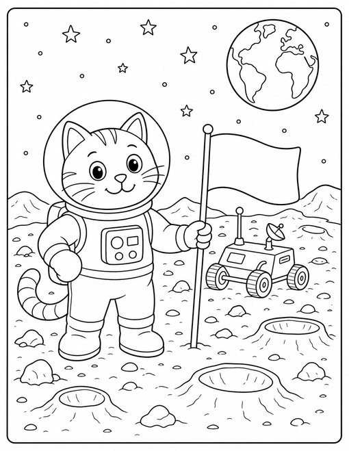 Cat Astronaut Moon