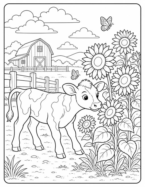 Calf Sunflower Field