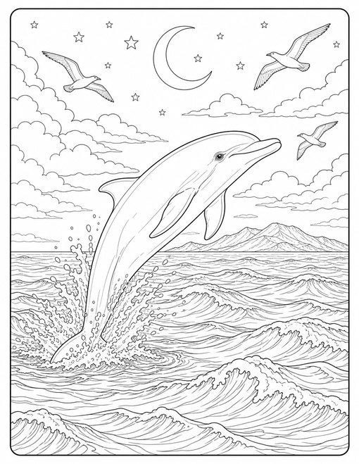 Dolphin Moonlit Ocean
