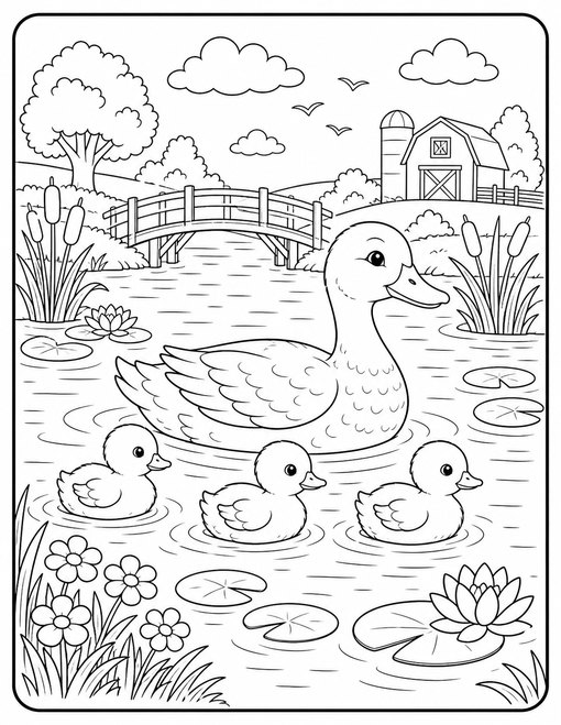 Duck Ducklings Pond