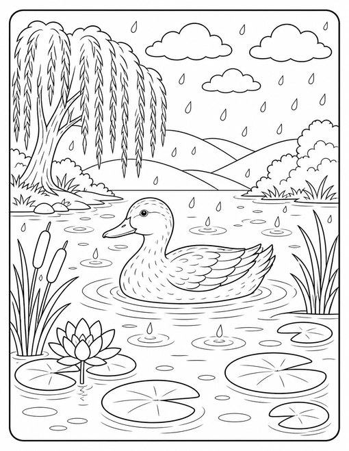 Duck Rainy Pond