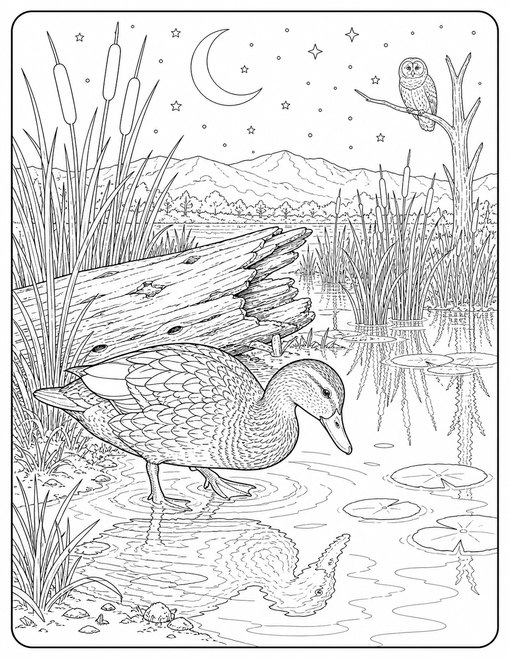 Duck Moonlit Marsh