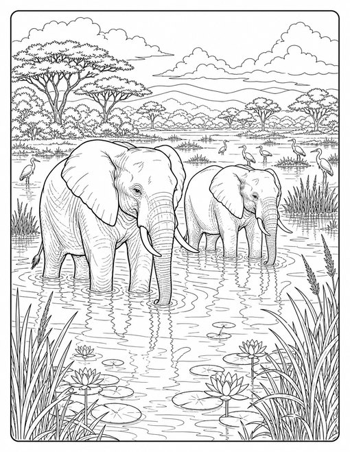 Elephants Marsh Reflections