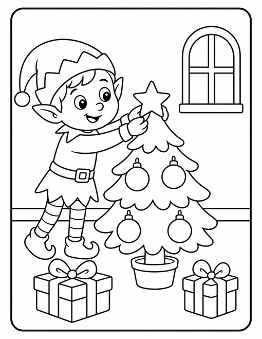 Elf Decorates Tree