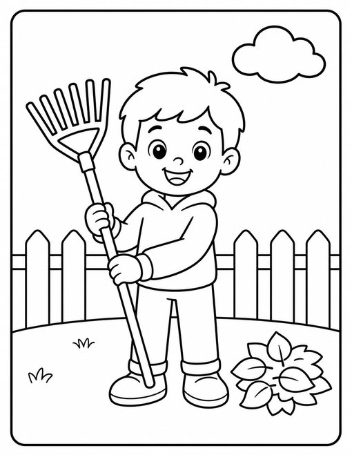 Child Raking Leaves
