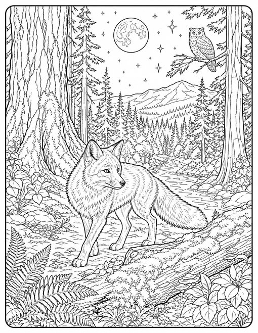 Silver Fox Night Forest