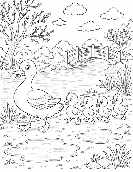 Duck Family After Rain