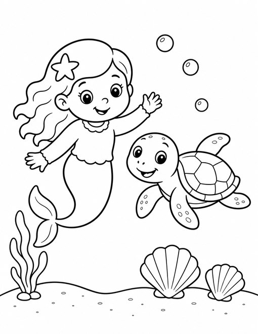 Baby Mermaid And Turtle