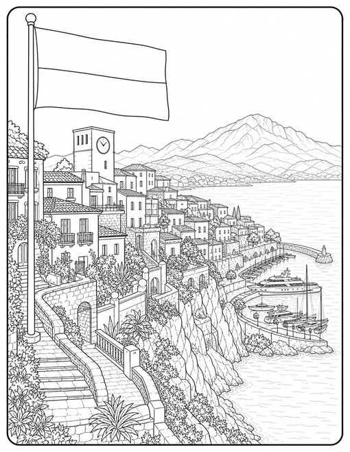 Monaco Flag 024 Historic Coastal Architecture