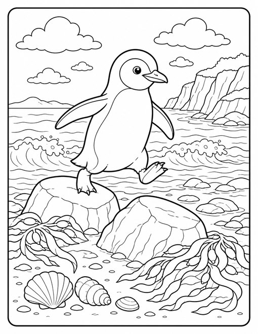 Penguin Rocky Shore