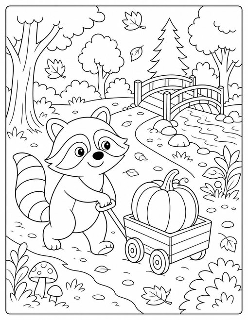 Raccoon Pumpkin Cart