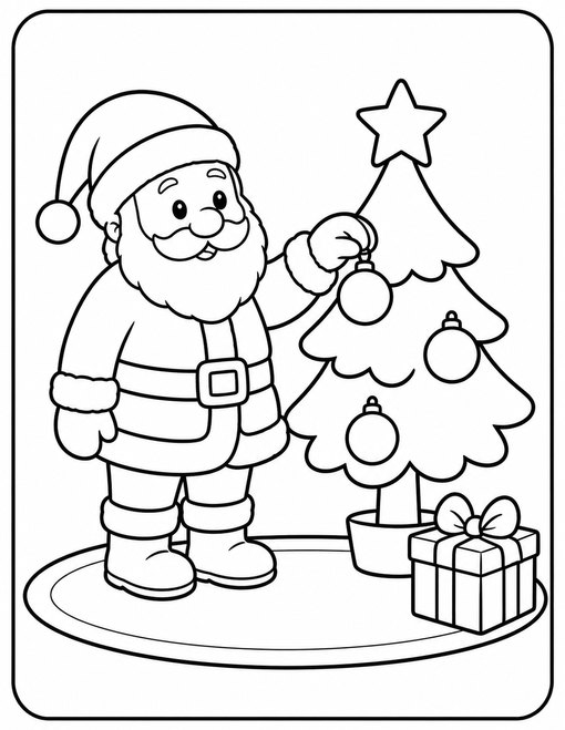 Santa Decorates Tree