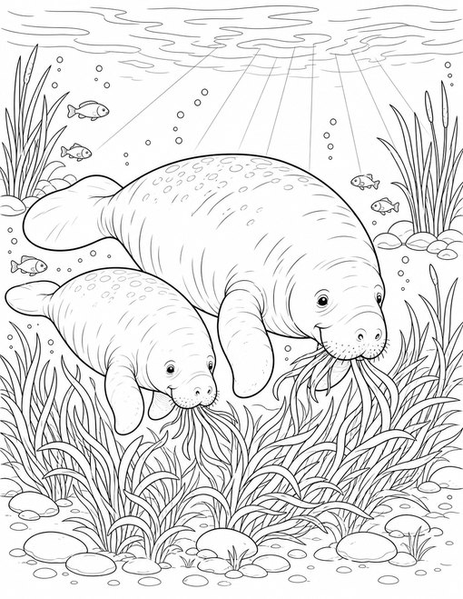 Sea Animals 011 Manatee Family