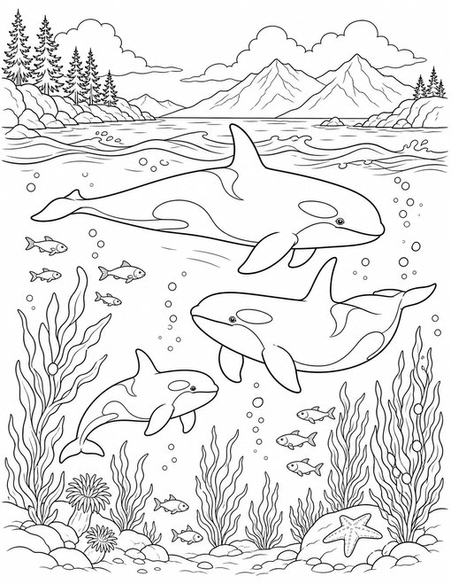 Sea Animals 012 Orca Family Swimming