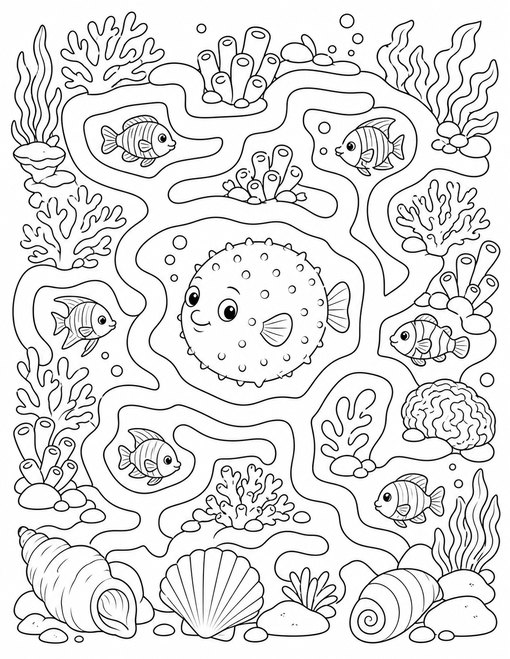 Sea Animals 013 Pufferfish Coral Maze
