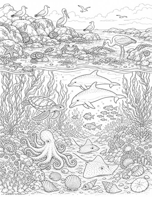 Sea Animals 018 Coastal Ocean Cross Section