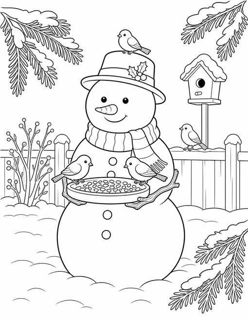 Snowman Feeding Birds