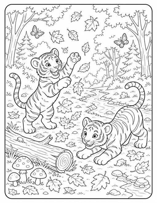 Tiger Cubs Leaf Play